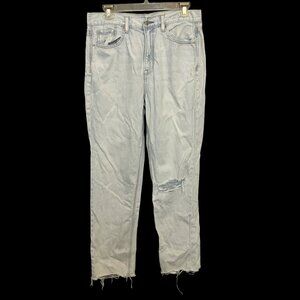 American Eagle Womens Mom Jeans Size 8 High Rise Distressed Straight Light Wash